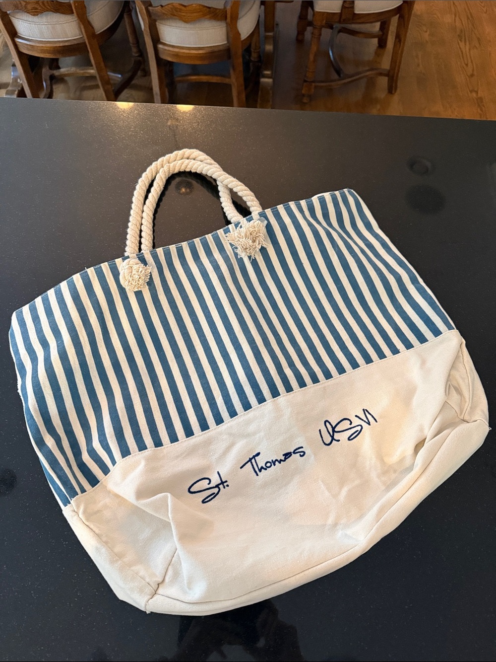 Blue & White Striped Canvas Tote